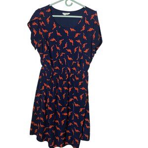 Peach Love Dinosaur Print Dress Navy Orange Short Sleeve Elastic Waist 1XL USA